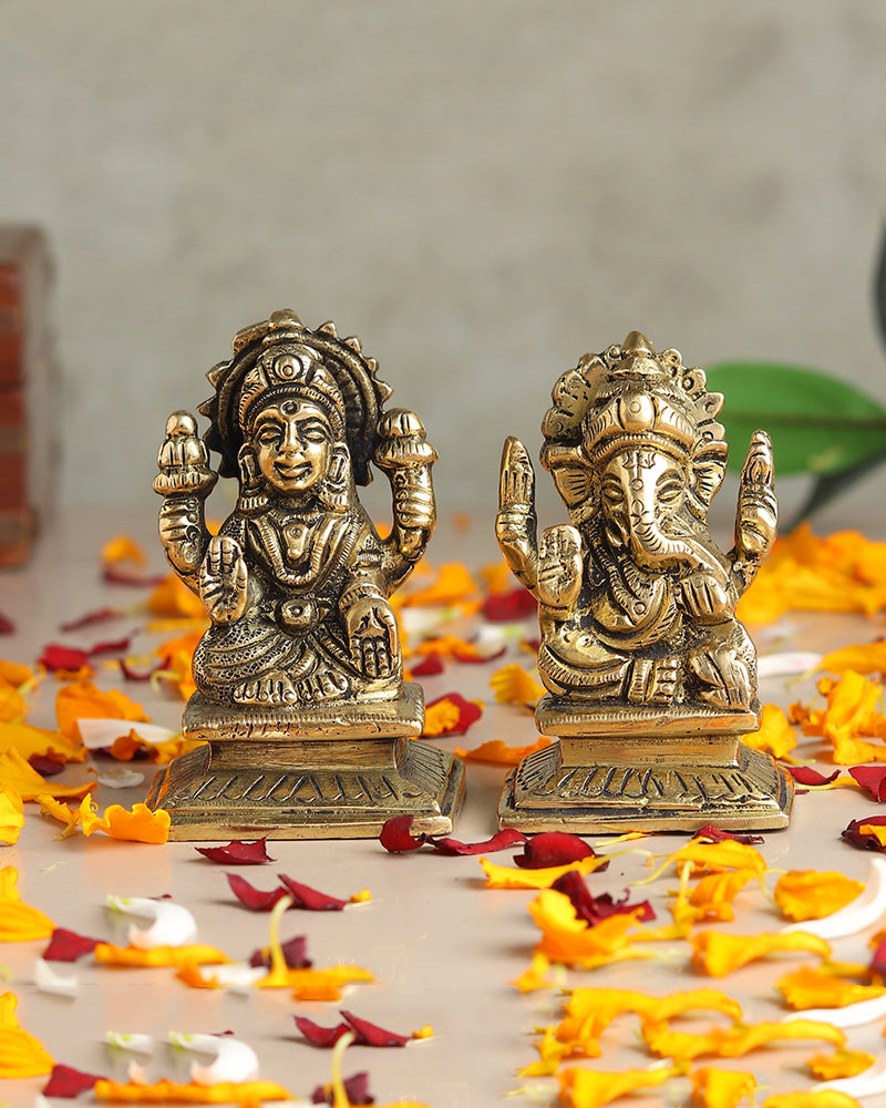 Pure Brass Laxmi Ganesh Idol for Pooja Room and Office