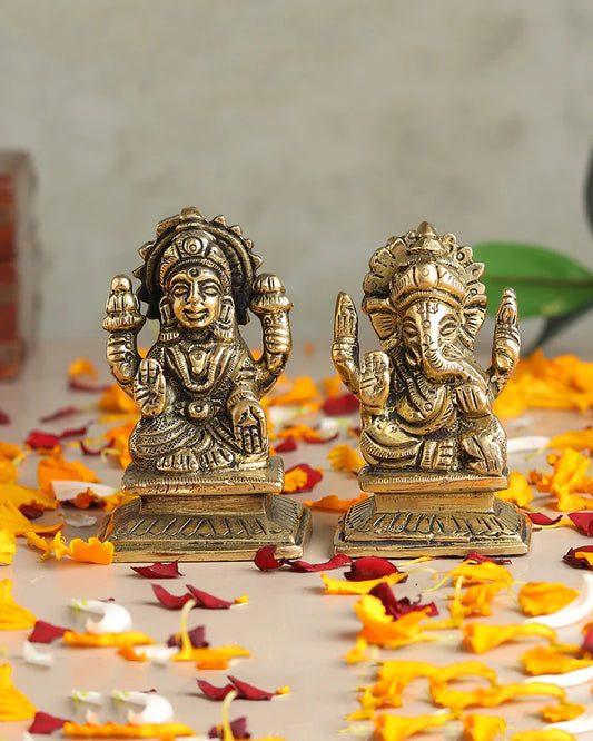 Pure Brass Laxmi Ganesh Ji Idol Set for Traditional Pooja & Showpiece