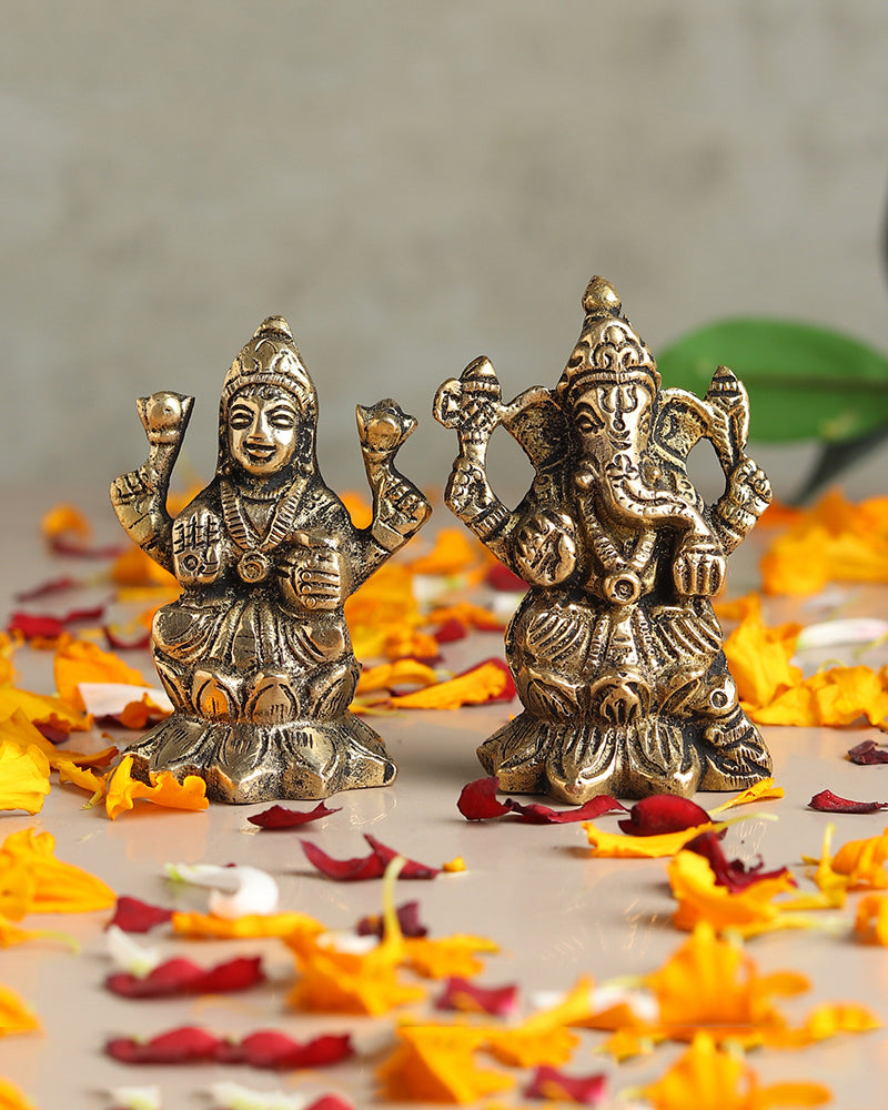Pure Brass Laxmi Ganesh Idol for Home Temple and Decoration