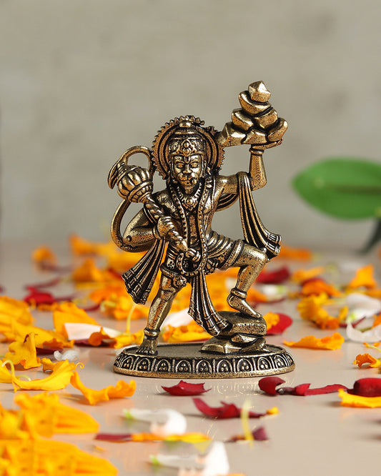 Decorative Pure Brass Hanuman Ji Idol for Temple Shelves and Worship