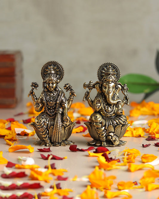 Pure Brass Laxmi Ganesh Ji Idol Set for Traditional Pooja & Showpiece
