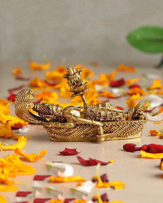 Lord Vishnu Brass Idol on Sheshnag with Shivling and Brahma ji for Pooja