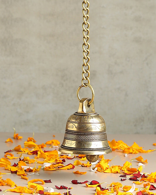 Decorative Brass Hanging Bell Ghanti for Mandir and Pooja Room