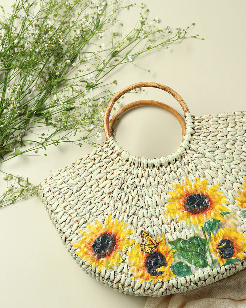 Handwoven Seagrass Beach Tote Handbag