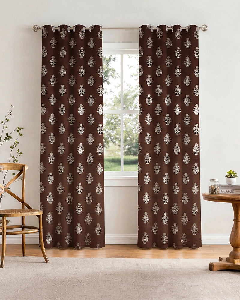 Decorative Velvet Door Curtain (Brown, 7 ft)