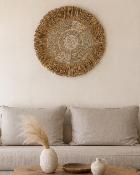 Earthy Raffia Wall Decor Piece for Sofa Backdrop Styling
