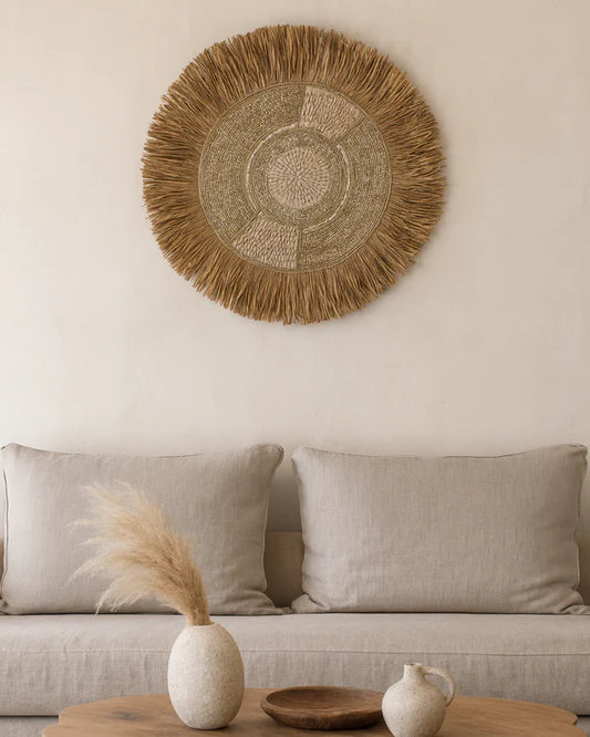 Earthy Raffia Wall Decor Piece for Sofa Backdrop Styling