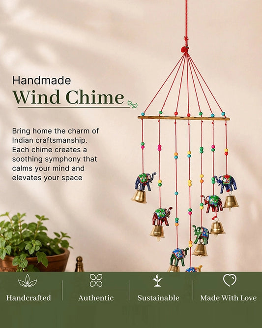 Rajasthani Handmade Wind Chime with Elephant & Colorful Bells for Home Decor