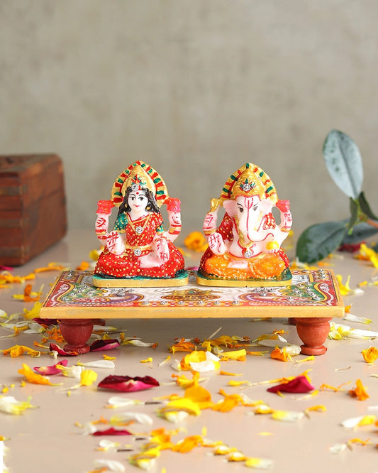 Handcrafted Marble Laxmi Ganesh Idol for Festivals and Home Mandir