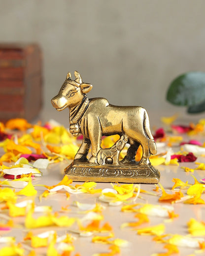 Brass Kamdhenu Idol for Home Temple, Spiritual Decor, and Showpiece