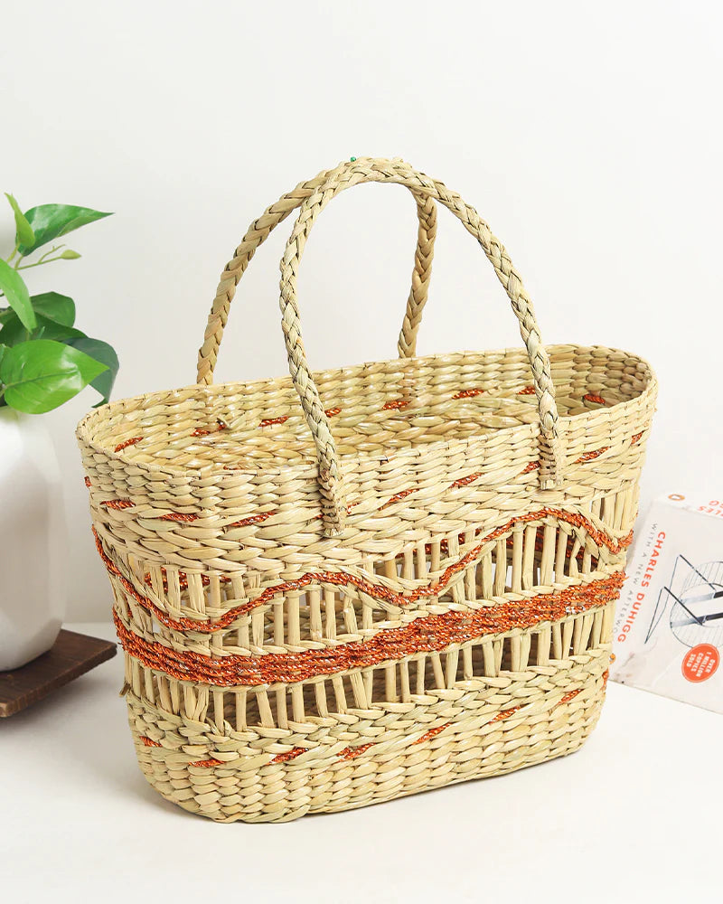 Handmade Seagrass Tote Bag for Storage, Shopping & Market Use