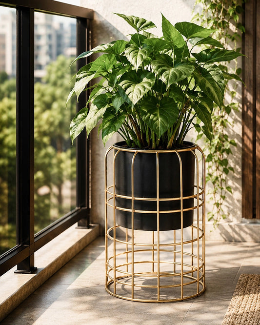 Decorative Metal Plant Pot with Stand for Home & Balcony Garden
