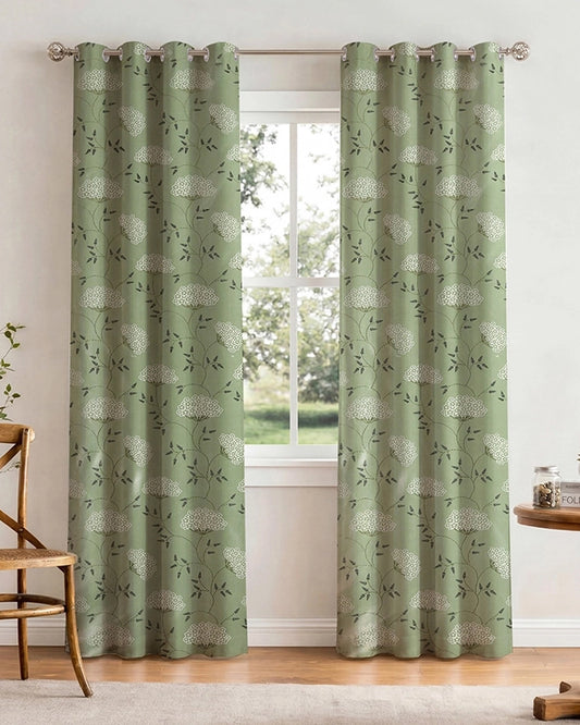 Elegant Polyester Door Curtain with Eyelets (Green, 7 ft)