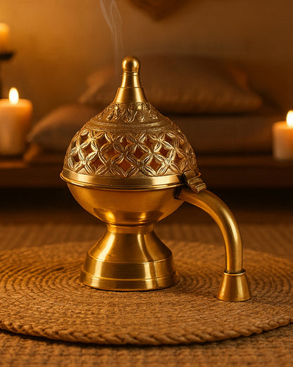 Brass Dhoop Dani for Aarti and Puja with Elegant Sambrani and Loban Holder