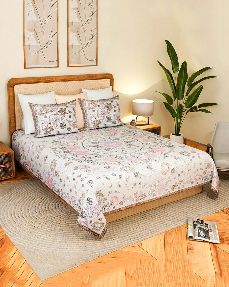 King Size Cotton Double Bed Sheet 144 TC with Pillow Covers for Master Bedroom