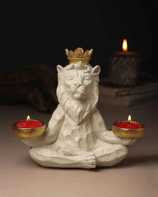 Polypropylene Yoga Lion Tealight Figurine for Living Room Decor and Gifting