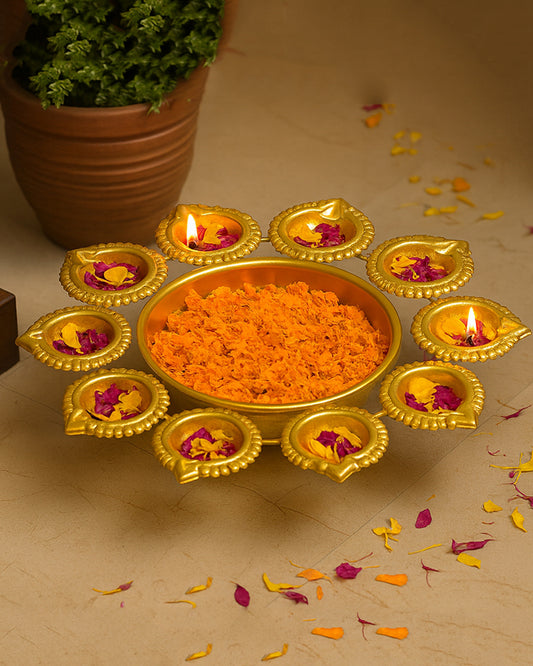 Urli Bowl for Home Décor | Decorative Urli Bowl with Diya | Diya Set for Home