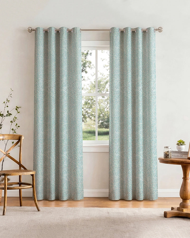 Classic Polyester Door Curtain with Eyelets (Blue, 7 ft)