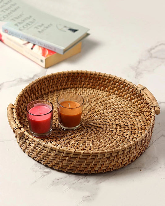 Multipurpose Rattan Tray for Serving Snacks, Drinks, and Stylish Home Decor