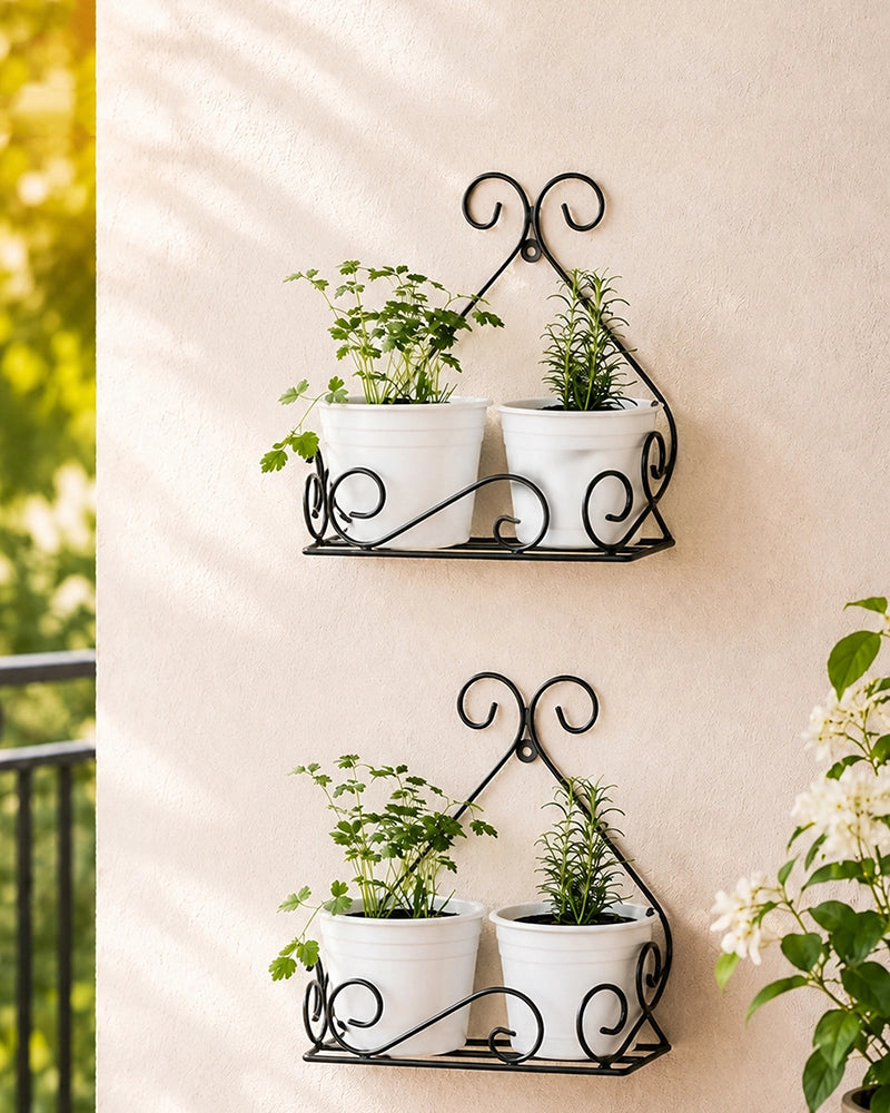 Wall Mounted Metal Plant Pot Stand for Balcony, Set of 2
