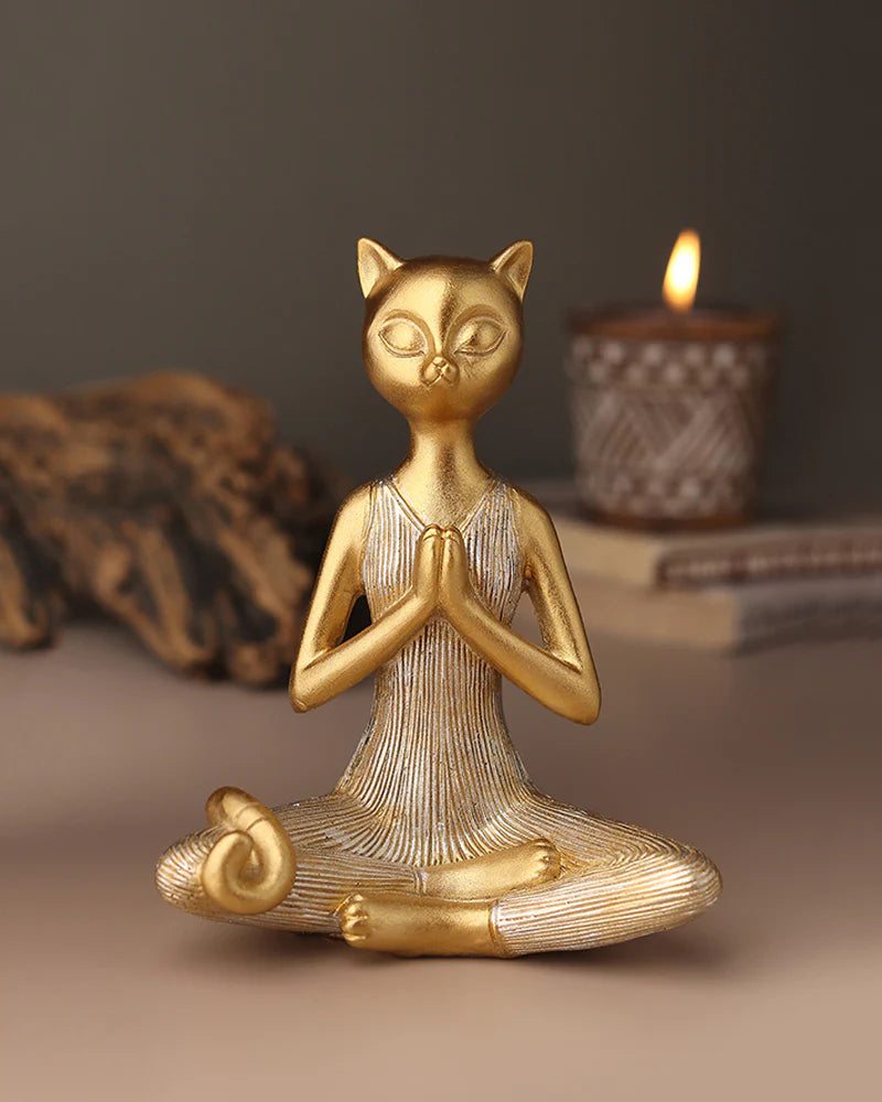 Polypropylene Yoga Cat Home Decor Showpiece for Table or Shelf