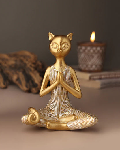 Polypropylene Yoga Cat Home Decor Showpiece for Table or Shelf