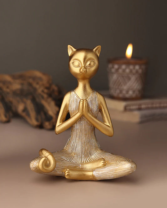 Polypropylene Yoga Cat Home Decor Showpiece for Table or Shelf
