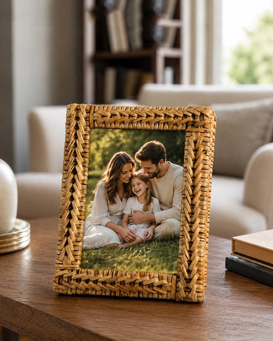 Handwoven Rattan Photo Frame For Home Décor & Gifting