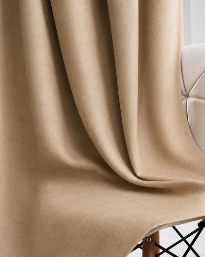 Modern Polyester Door Curtain in Eyelet Style (Brown, 7 ft)