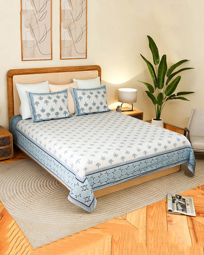Luxury Cotton Double Bed Sheet Set with Pillow Covers, TC 200, Bedroom & Home Décor