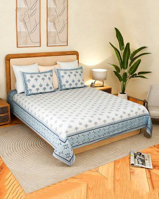 Luxury Cotton Double Bed Sheet Set with Pillow Covers, TC 200, Bedroom & Home Décor