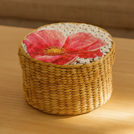 Round Gift Box | Seagrass Organiser Boxes | Storage Box with Lid