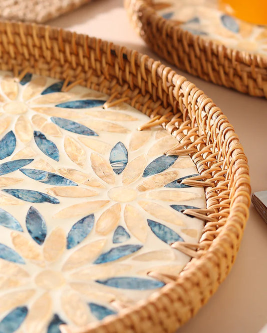 Rattan Tea Tray and Serving Tray Set for Table Use