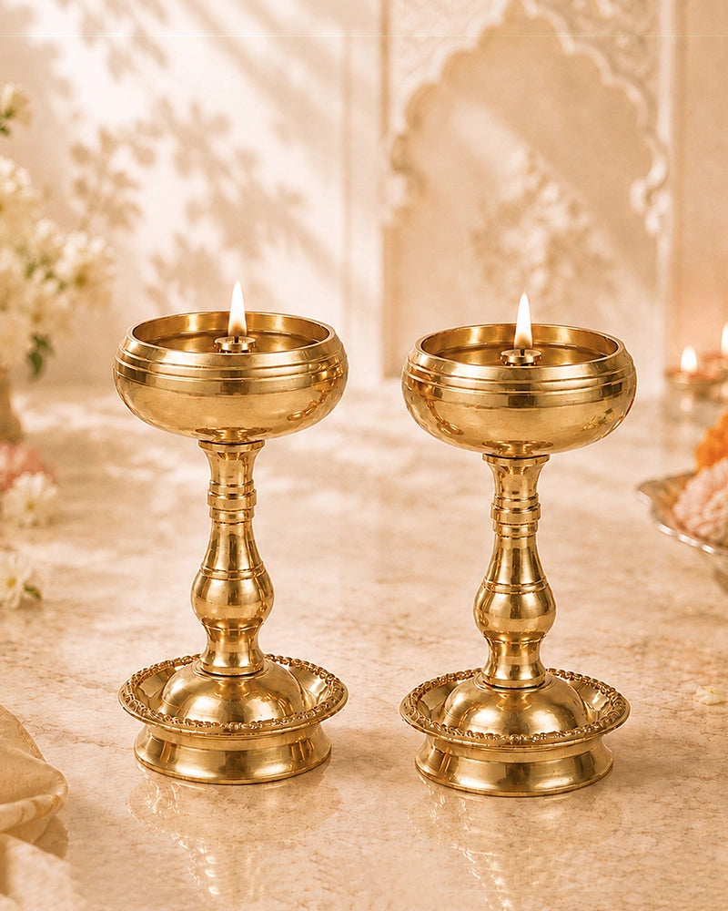 100 % Pure Brass Udupi Nanda Deepam Set for Pooja & Temple Décor