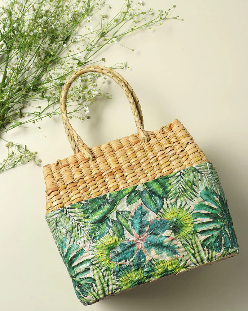 Seagrass Picnic Tote Basket Handmade for Lunch, Travel & Outdoor Fun