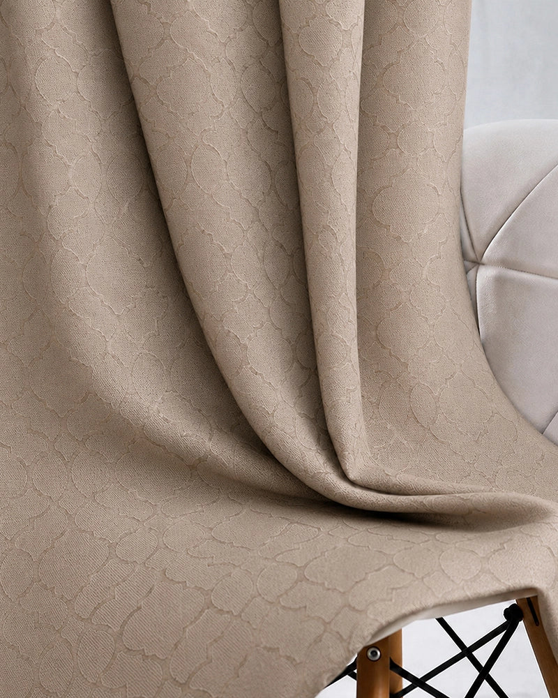 Textured Polyester Eyelet Curtain for Doors (Beige, 7 ft)