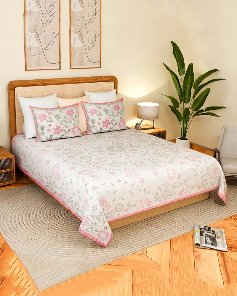 Pure Cotton Bedsheet King Size 144 TC with Pillow Covers for Master & Guest Bedroom