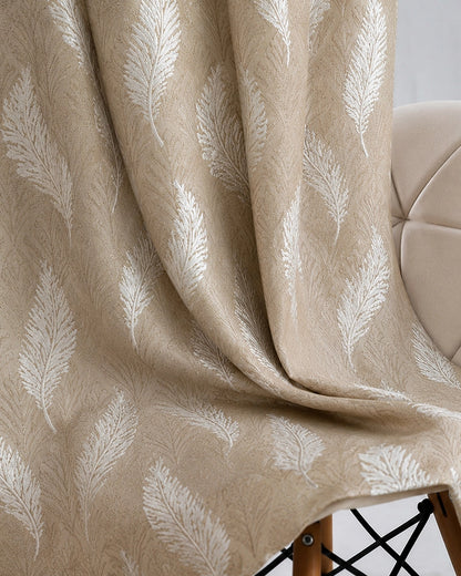 Jacquard Door Curtain with Eyelets (Beige, 7 ft)
