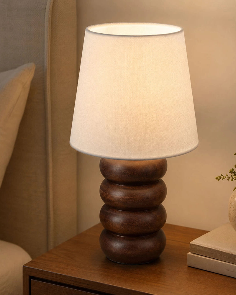 Handcrafted Wooden Table Lamp Textured Linen Shade Warm Light