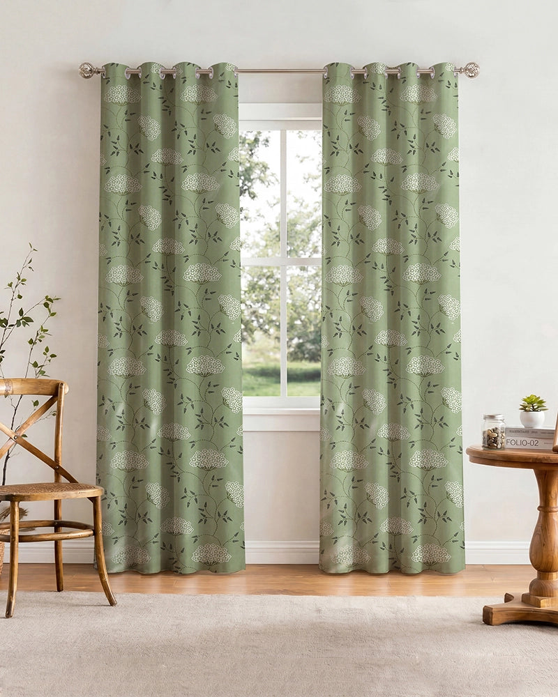 Elegant Polyester Door Curtain with Eyelets (Green, 7 ft)