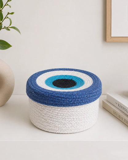 Cotton Rope Round Evil Eye Storage Basket for Home Decor & Gifting