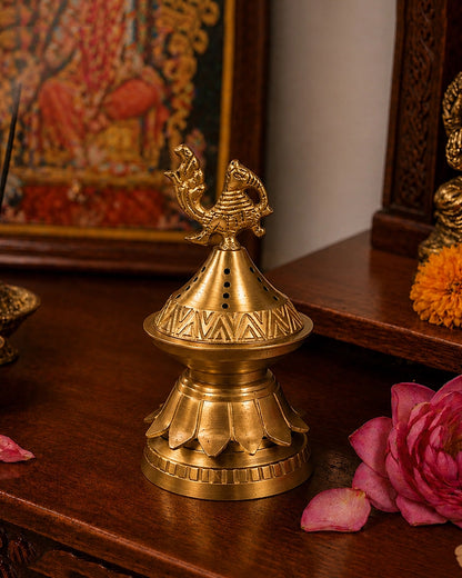 100% Pure Brass Peacock Dhoop Dani For Aarti and Puja