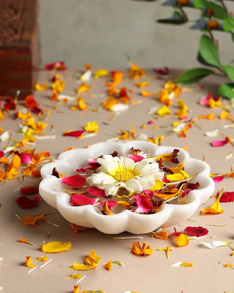 Elegant Marble Urli Bowl for Home Decor, Pooja Room, and Mandir Display