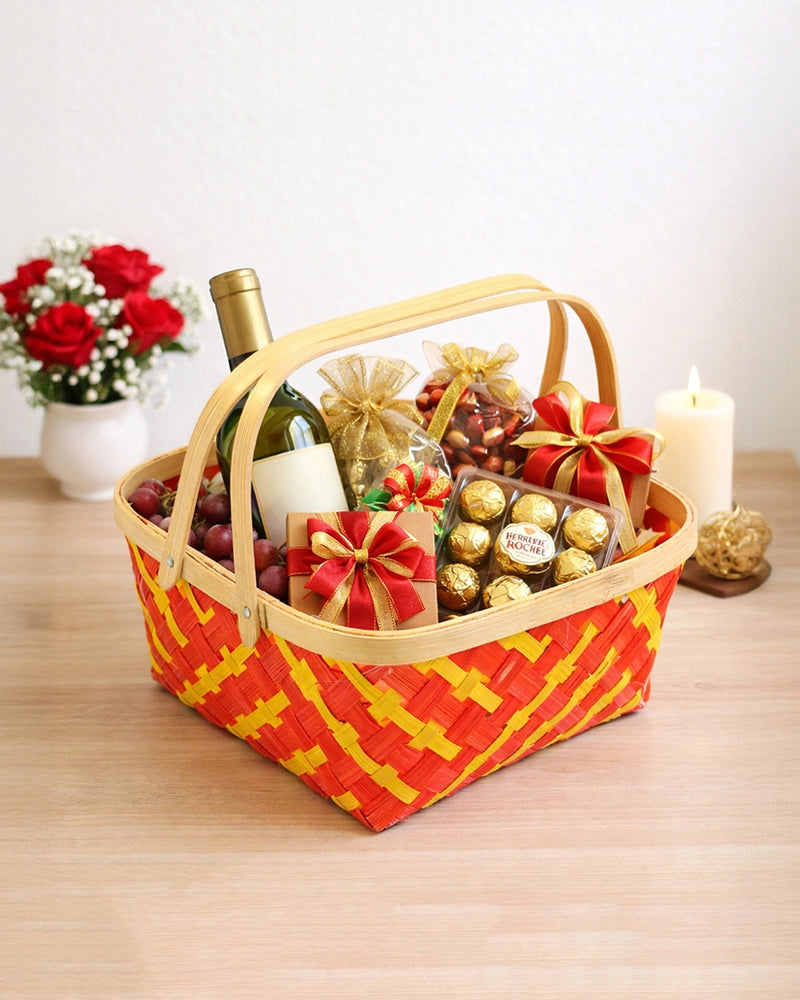 Rustic Bamboo Basket for Home Decor, Fruit Storage, and Gift Hampers