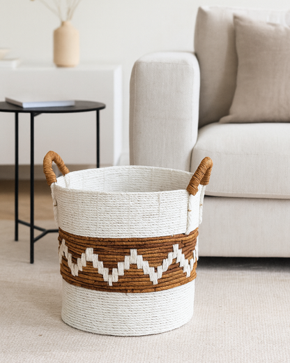 Rattan Laundry Basket with Handles for Clothes and Towel Storage