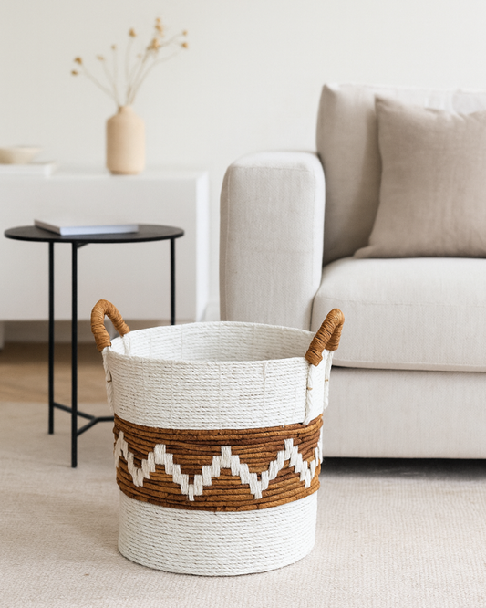 Rattan Laundry Basket with Handles for Clothes and Towel Storage