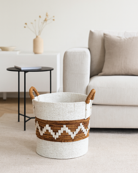 Rattan Laundry Basket with Handles for Clothes and Towel Storage