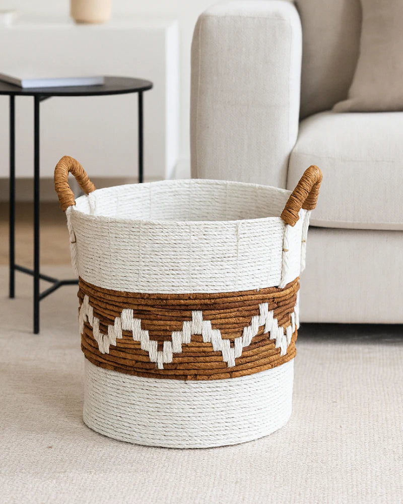 Rattan Laundry Basket with Handles for Clothes and Towel Storage