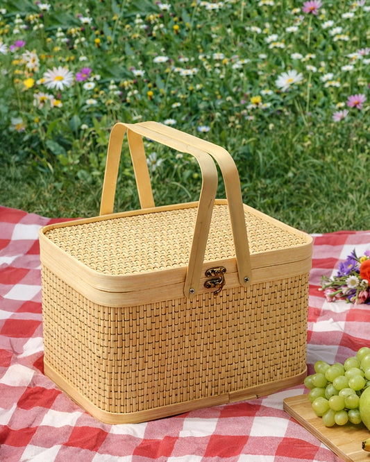 Bamboo Picnic Basket for Lunch and Outdoor Meals