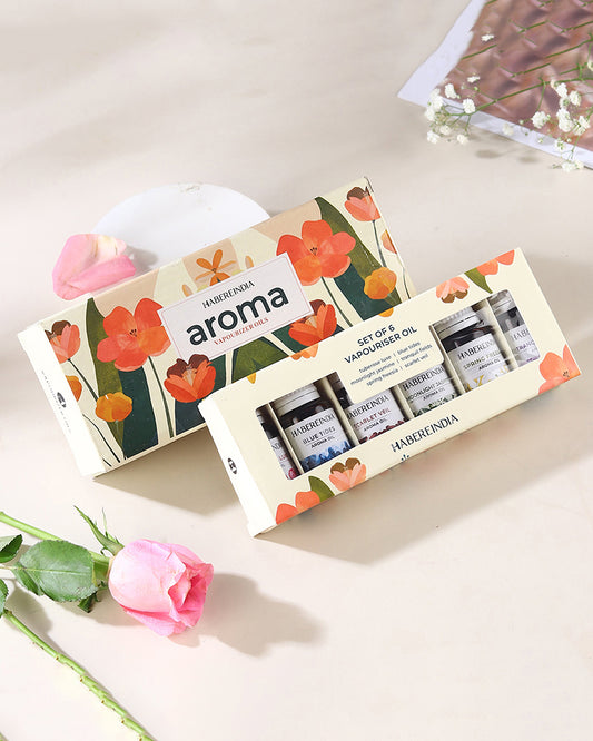 Aroma Oil Collection of 6 Fragrances for Meditation, Spa, and Gifting